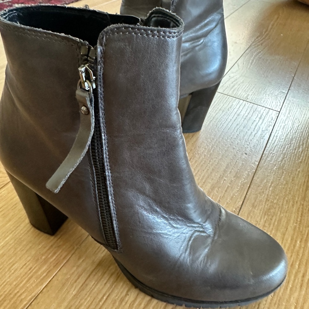 Gray Leather Ankle Boots
